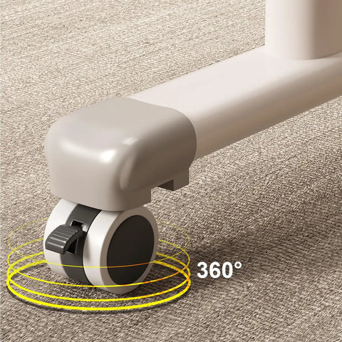 Close-up of the wheel of the Straight Up Reliable Manual Sit Stand Desk With Rock Solid Frame for easy movement.
