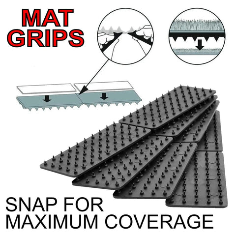 Non Slip Mat And Rug Grippers 4 Pack Black Stop Mats From Slipping Or Sliding With Double Grip Design shown with spikes