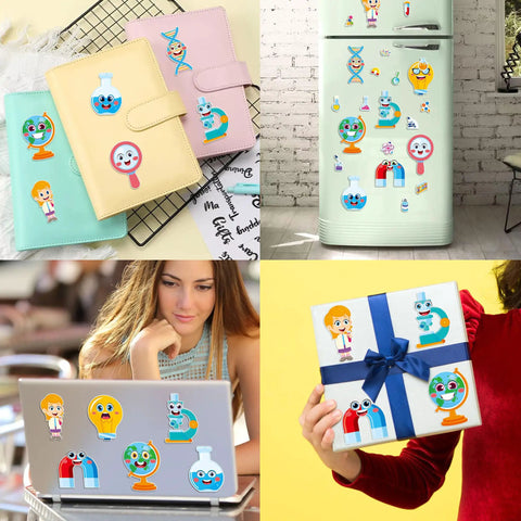 24 Pack Science Theme Make Your Own Face Stickers For DIY Crafts And Nerdy Science Party Games on notebooks, fridge, laptop, gift box