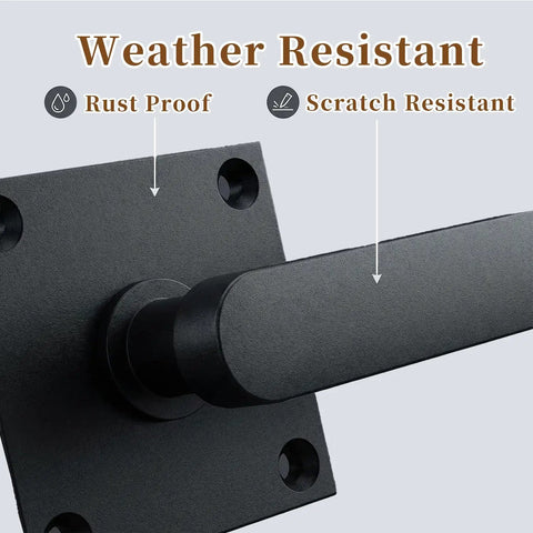 Weather resistant black aluminum handle showing rust proof and scratch resistant features on Rock Solid Heavy Duty Double Sided Gate Latch.