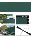 Privacy Screen Fence Mesh Shade Net For Backyard And Garden 4x25 Feet Green 150 GSM HDPE with grommet details and zip ties