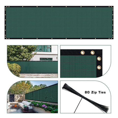 Privacy Screen Fence Mesh Shade Net For Backyard And Garden 4x25 Feet Green 150 GSM HDPE with grommet details and zip ties