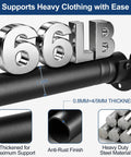 Adjustable Closet Rod Heavy Duty Tension Pole No Cutting Required 17 To 99 Inches 1.3 Inch Diameter with Hardware Kit Black shown holding 66lb