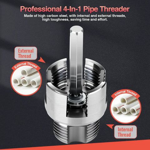GrenTools 3 Piece Pvc Pipe Threader Kit For 1/2 Inch, 3/4 Inch, And 1 Inch Pipes High Carbon Steel tool showing internal and external threading capabilities.