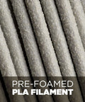 Textured surface of pre-foamed PLA filament highlighting material details