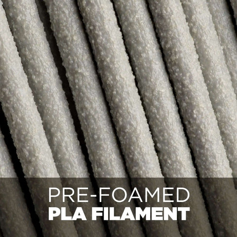 Textured surface of pre-foamed PLA filament highlighting material details