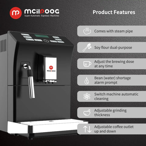 Totally Automatic Espresso Coffee Maker Featuring Responsive Touchscreen Interface and sleek black chassis with steam wand.