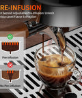 Heavy Duty Semi Automatic Espresso Maker With 15Bar Extraction Power And Quick Dial Milk Frother Steam Wand For Dope Shot Pulls And No Hassle Home Kitchen Setup brewing coffee with adjustable pre-infusion.