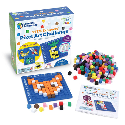 STEM Explorers Pixel Art Challenge Kit For Kids with 400 foam pixels, 10x10 tray, box, and instruction booklet