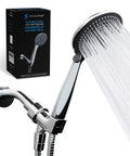 High Pressure 3 Function Handheld Shower Head With Five Foot Hose And Bracket, 3.75 Inch Wide Rain Shower, Power Massage, Chrome Finish