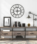 29 Inch Tall Wide Brim Pulley System Table Lamp With Metal Shade In Aged Steel for Home Office on modern console