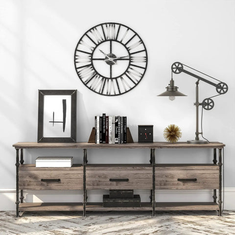 29 Inch Tall Wide Brim Pulley System Table Lamp With Metal Shade In Aged Steel for Home Office on modern console