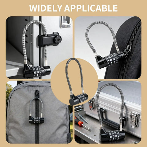 Heavy Duty 4 Digit Combo Cable Lock With Resettable Braided Steel Wire And Smooth Protective Jacket For Lock Tight Security on a backpack and locker.