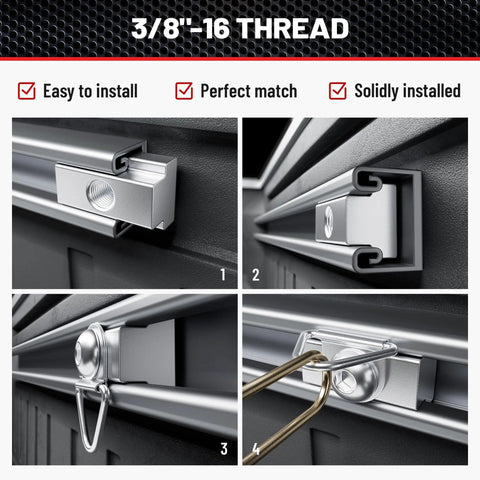 3/8-16 Thread T Slot Nut Fits Toyota Tacoma Tundra Bed Rails Deck Track Stainless Steel shown in secure installation demo