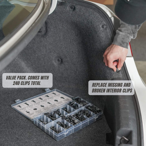 240 Piece Car Bumper Clips Kit With Plastic Rivets And Push Retainers, Auto Push Pin Fasteners Set in trunk