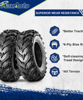 Set Of 2 25x8-12 ATV UTV Beefy Mud Trail Tires 6 Ply Tubeless For Off Road Adventures, Directional Tread, Built To Take Mud