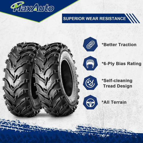 Set Of 2 25x8-12 ATV UTV Beefy Mud Trail Tires 6 Ply Tubeless For Off Road Adventures, Directional Tread, Built To Take Mud