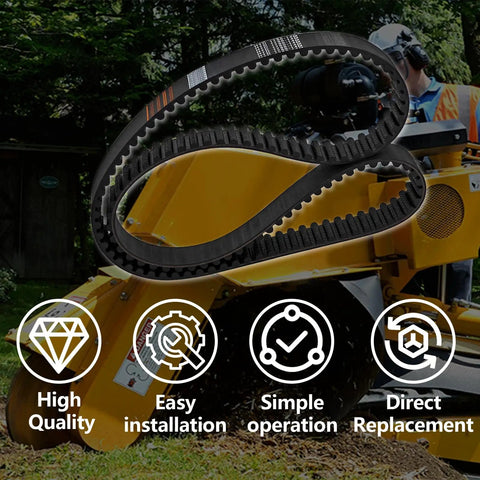 Stump Grinder Belt HTD14M 1-1/2 Inch Wide 125 Teeth 14mm Pitch Compatible With RG45 RG55 Drive System shown with yellow machine