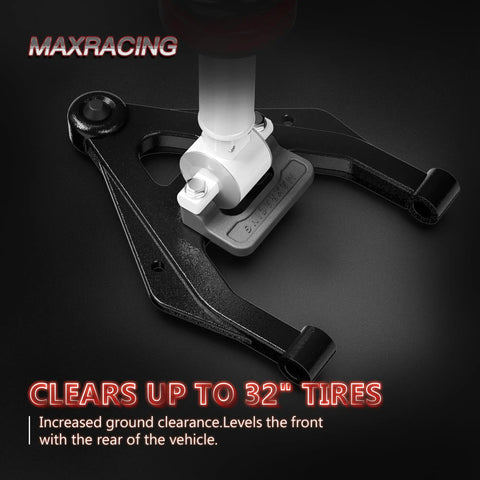 Close-up of 2 Inch Front End Leveling Kit For Chevy Silverado Suburban Tahoe Sierra Yukon XL 1500 2007-2026 in black and white