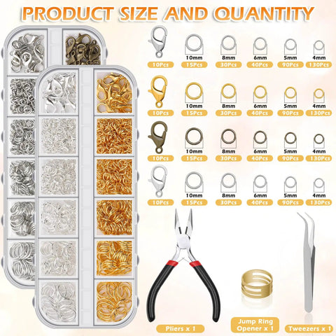 Dope Jewelry Making Kit With 1260 Jump Rings And Lobster Clasps, Assorted Color Rings, Handy Tools Including Pliers and Tweezers