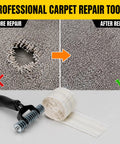Upgraded Carpet Patch Repair Kit With Strong Double Sided Seam Tape For Living Room Hard Surfaces Super Effortless No Sweat Home Maintenance Quick Fix Solutions All In One, showing before and after repair.