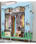 Portable Storage Closet With Massive Space For Clothes And Gears Ultimate Wardrobe Organizer Heavy Duty Fabric Cupboard in colorful design with multiple clothing.