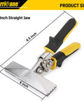 Angled front view of Hurricane sheet metal hand seamer, 6-in straight jaw, yellow and black TyreGrip handles