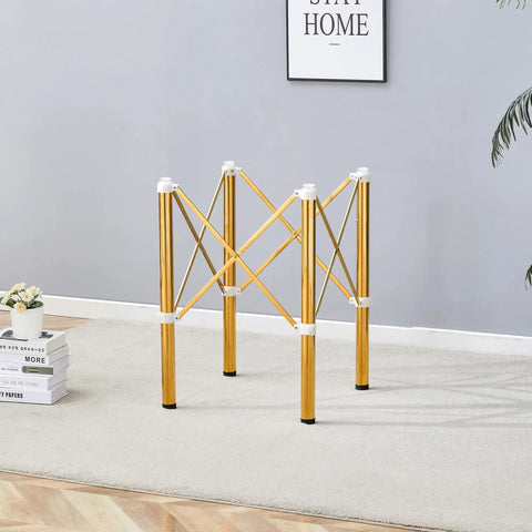 Adjustable Stainless Steel Table Legs Gold Finish Foldable Support Base For Coffee Desk Dining Table No Sweat Install, displayed in modern setting.