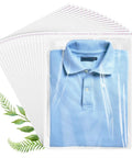 Clear Poly Bags For Clothes Set Of 70 12x16 Inches Resealable Shirt Bags For T Shirts Hoodies And Garments displayed with shirt.