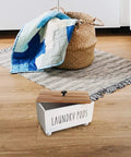 Farmhouse Style Wooden Laundry Pods Container with Lid Rustic Detergent Storage Organizer Box Pod Caddy For Laundry Room Decor