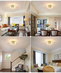 Six Light Sputnik Flush Mount Ceiling Light In Gold With Crystal Firework Design in living and dining rooms.