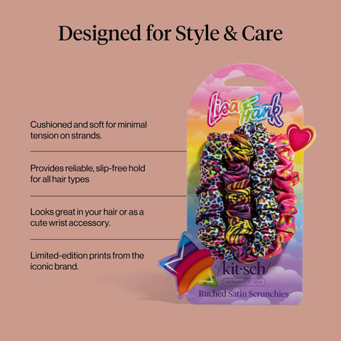 Rainbow Leopard Eco Friendly Satin Scrunchies Set 4 Pcs Soft As Silk Hair Ties That Glide No Damage For Frizz Free Sleep Ponytail