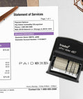 Premium Self Ink Date Stamp Featuring Dial Phrase Adjuster Boasts 12 Go To Office Sayings Date Month Day Year Config on invoice