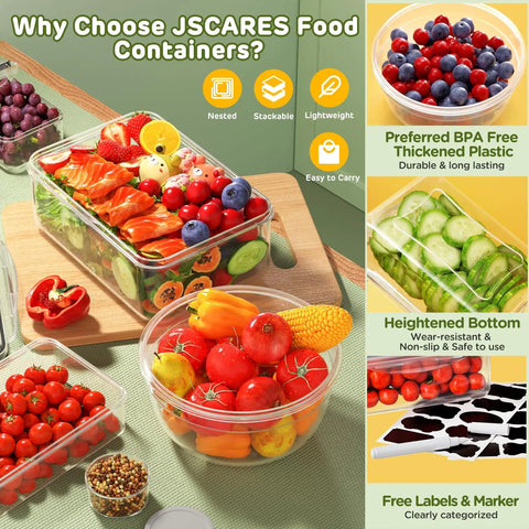 Forty Piece Airtight Food Storage Containers With Lids Set For Grab And Go Meal Prep And Kitchen Organization Leakproof Reusable Plastic Containers Microwave Safe And Dishwasher Safe Includes Labels And Pen Twenty Lids And Twenty Containers filled with fresh produce