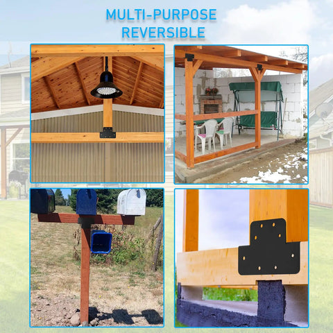 Three Way T Bracket Pergola Kit For 4x4 Wood Beams, Heavy Duty Steel Extension Brackets For Gazebo And Patio, black finish