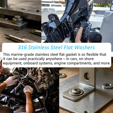 316 stainless steel flat washer, 3/4 inch, installed on a bolt in marine-grade outdoor hardware