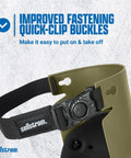 Close-up of Ultra Flex III KneePro Knee Pads With Triple Layer Foam Cushioning, showcasing quick-clip buckle for fast fastening.