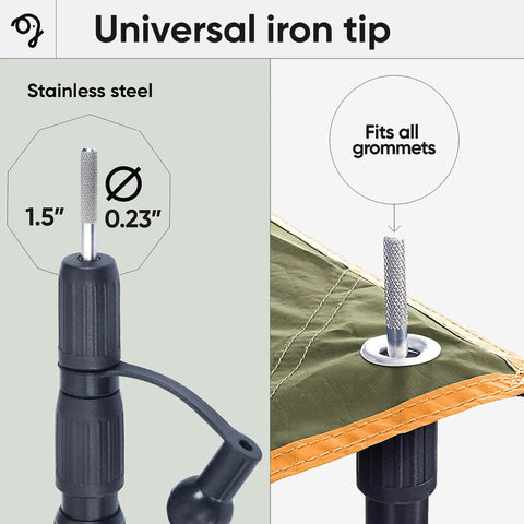 Stainless steel iron tip of Adjustable Aluminum Telescoping Tarp Poles For Tarps Canopies And Awnings, fits into tarp grommet.