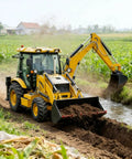 Backhoe Loader Do-It-All Combo For Farm Use in field, Compact Tractor Excavator With 2.0m Digging Depth, working on ditch