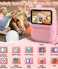 Instant Print Camera For Kids With Three Inch HD Screen 32MP Photos And 1080P Video Built In Flash Filters And Frames Time Lapse Burst Shot MP3 Music Player And Fun Modes For Creative Young Photographers, pink 8x10 cm
