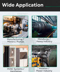 Applications of VM-420 Handheld Industrial Vibration Meter in manufacturing, metallurgy, HVAC, and aviation.