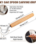 Right Handed Spoon Carving Hook Knife with oak handle and high-carbon steel blade for easy kuksa cup carving.