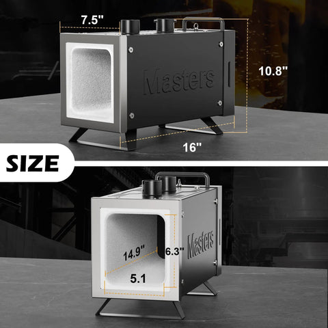 Two Burner Propane Forge Kit For Knife Making And Blacksmithing With Base, showing dimensions and compact size