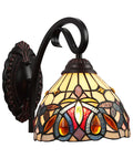 Serenity Victorian Tiffany Style Wall Sconce in dark bronze featuring multicolor glass with crystals, 8 inch wide indoor lighting fixture