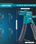 Lightweight 90 Degree Plastic Rivet Gun Kit With One Hand Riveter 40 Nylon Rivets Four Sizes Universal Nosepiece For Automotive