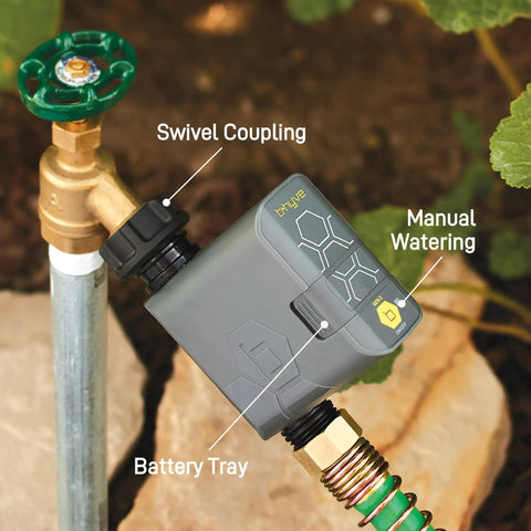 Gen 2 Smart Hose Watering Timer For Garden Hose With No Fuss Set It And Forget It Auto Watering attached to outdoor faucet