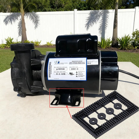 Pool Pump Pad Anti-Vibration Mount Base For Quiet Operation In Pools And Hot Tubs, Rubber Vibration Dampening Pad next to pump
