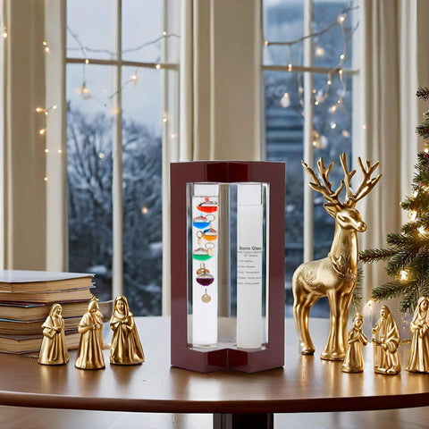 Cool Indoor Weather Station With Glass Galileo Thermometer And Five Multicolor Balls From 64F To 80F, Storm Glass Inspired