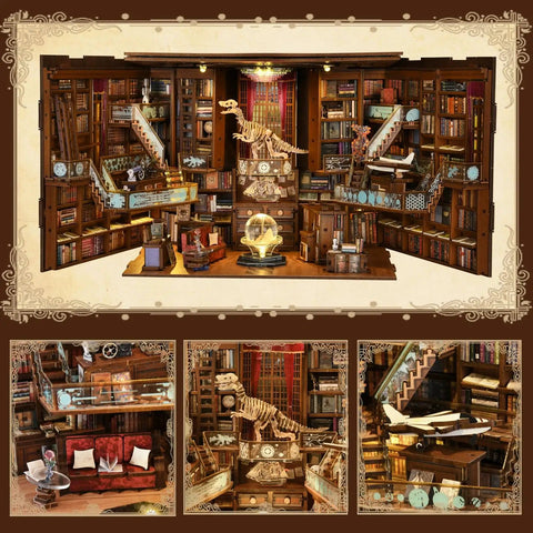 DIY Book Nook Kit For Dollhouse Lovers 3D Wooden Puzzle Bookend And Bookshelf Insert Decor With LED Light Miniature Library