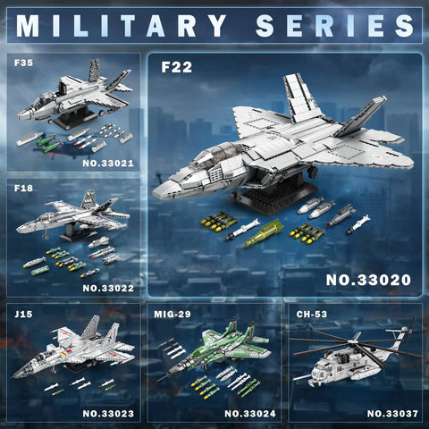 Military series models featuring F-22 Raptor Fighter Jet Building Set For Adults And Aviation Fans, 1729 Pieces, NO.33020.